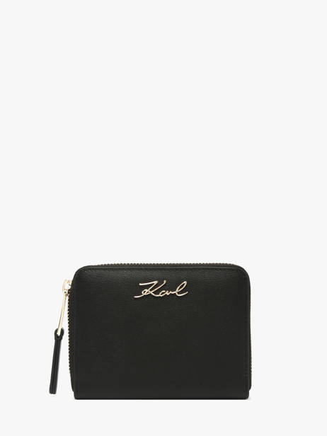 Portefeuille Signature Medium Zip Leder Karl lagerfeld Zwart k signature B1W32036